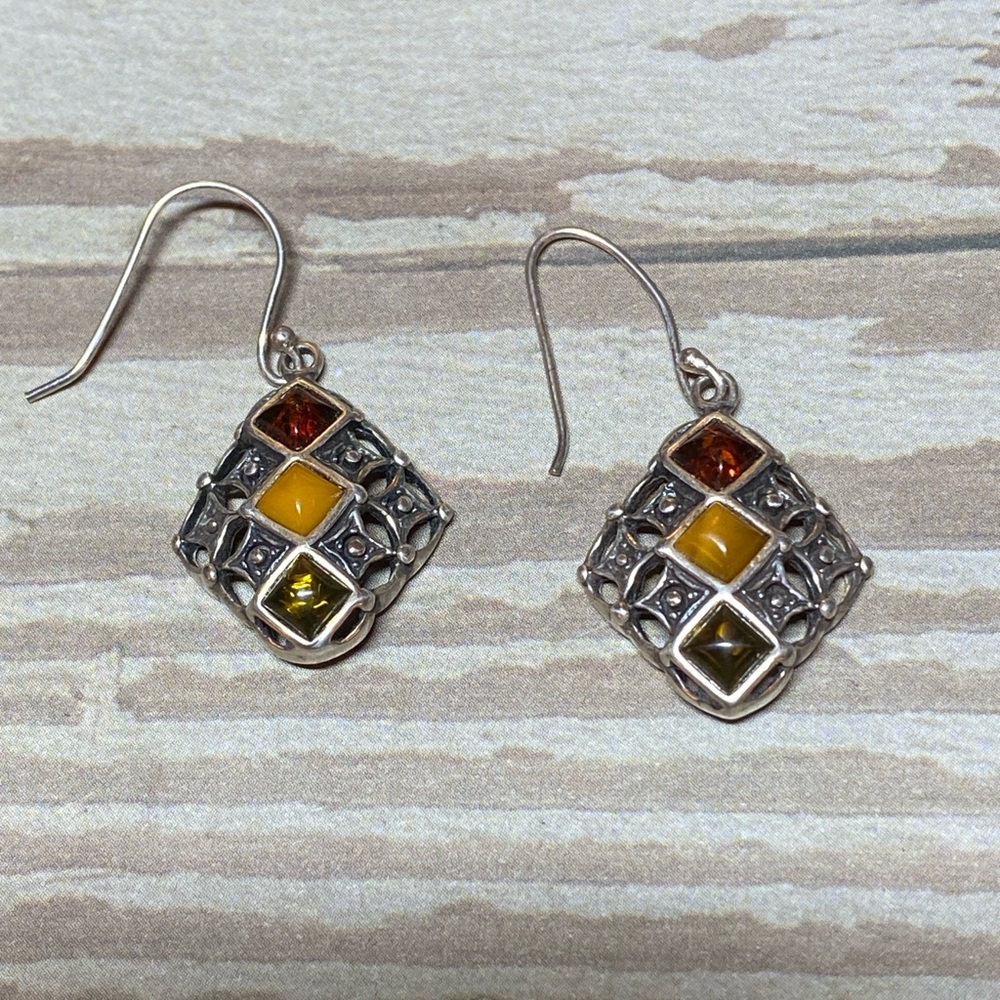 Vintage amber sterling Silver dangle Earrings